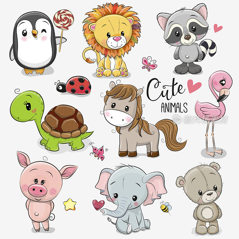 Set of Cartoon Animals on white background